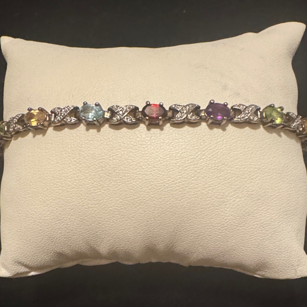 Vintage 925 Sterling Silver Multi-Color Gemstone Bracelet